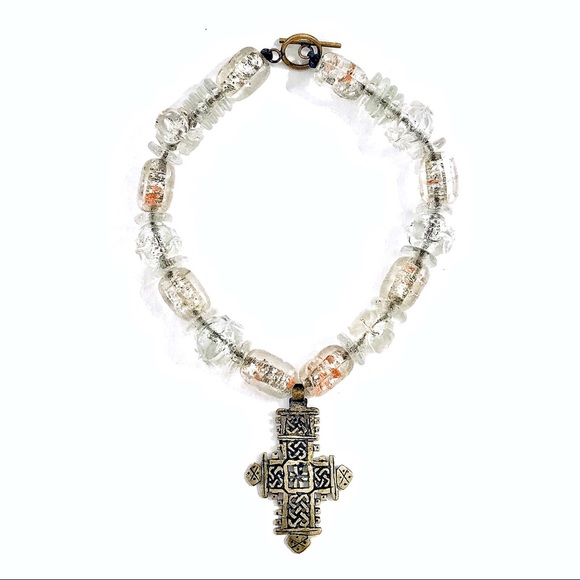 Large Glass Stone Cross Choker - Picture 3 of 8